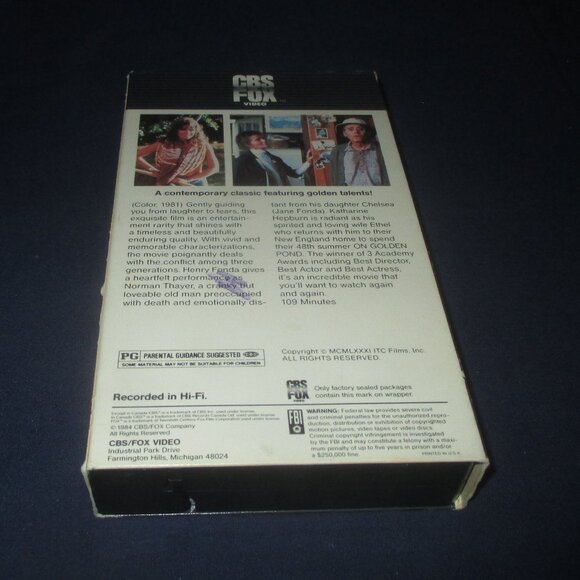 On Golden Pond (VHS, 1984 from 1981) Katharine Hepburn, Jane Fonda, Henry Fonda - Picture 2 of 5